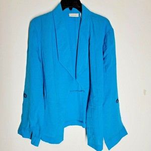 Chico's Womens Cardigan Turquoise Open-Front Roll Tap Long Sleeve Sz 3 (16/18XL)